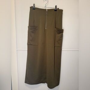 Olive Maxi Skirt with Pockets